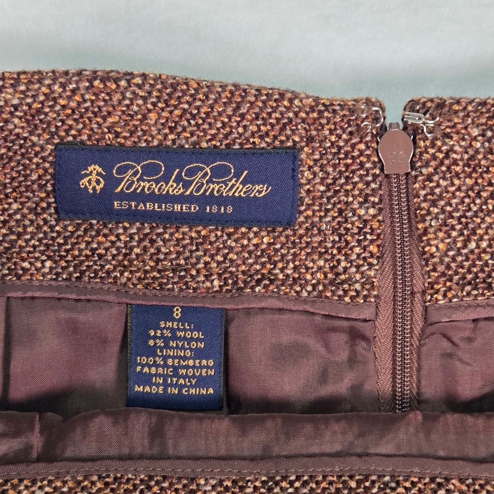Vintage Brooks Brothers Skirt Suit Womens 10/8 Brown Wool Tweed Velvet Trim Vtg - Picture 5 of 13